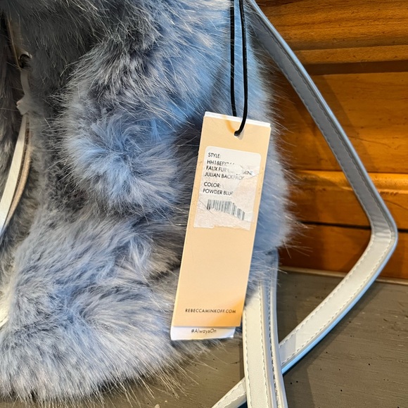 NWT Rebecca Minkoff Faux Fur Convertible Mini Julian Backpack - Powder Blue - Picture 4 of 12